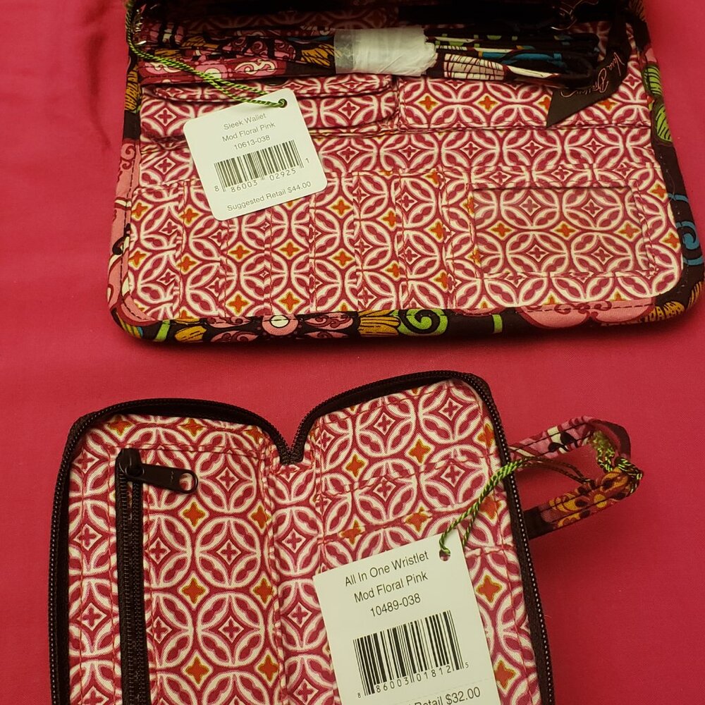 Brand New Vera Bradley Mod Floral Pink Tote w/ Wallet & Wristlet Set - Picture 9 of 11